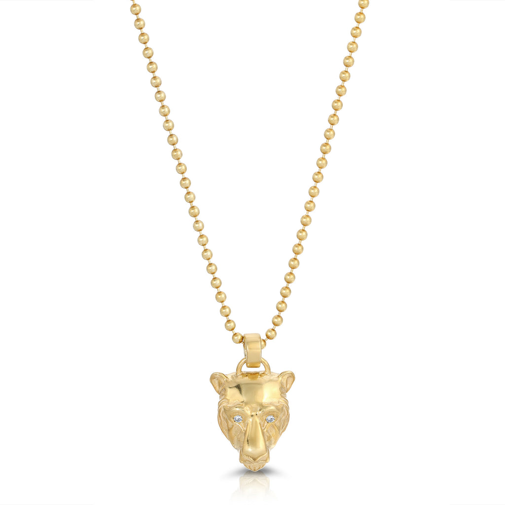 Lioness Charm with Diamond Eyes Necklace, Sterling Silver