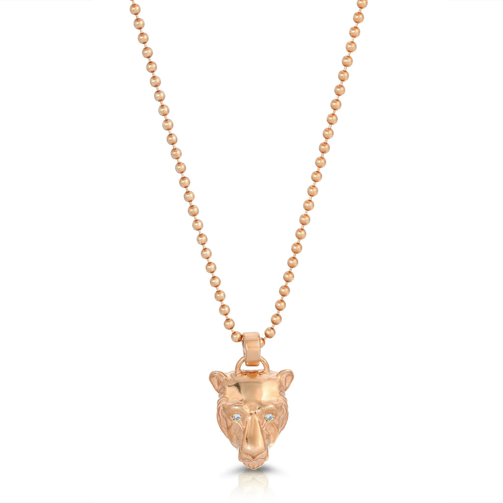 Lioness Charm with Diamond Eyes Necklace, Sterling Silver