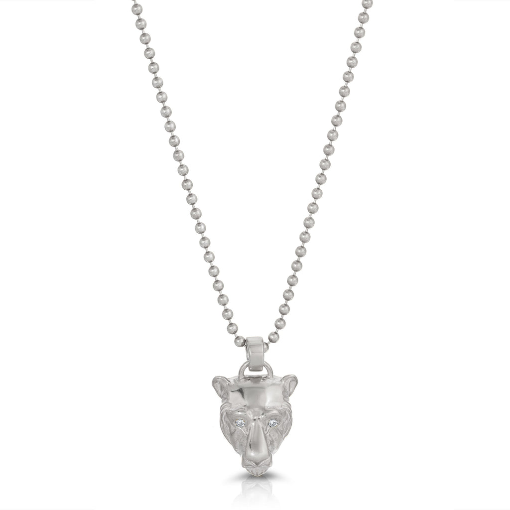 Lioness Charm with Diamond Eyes Necklace, Sterling Silver