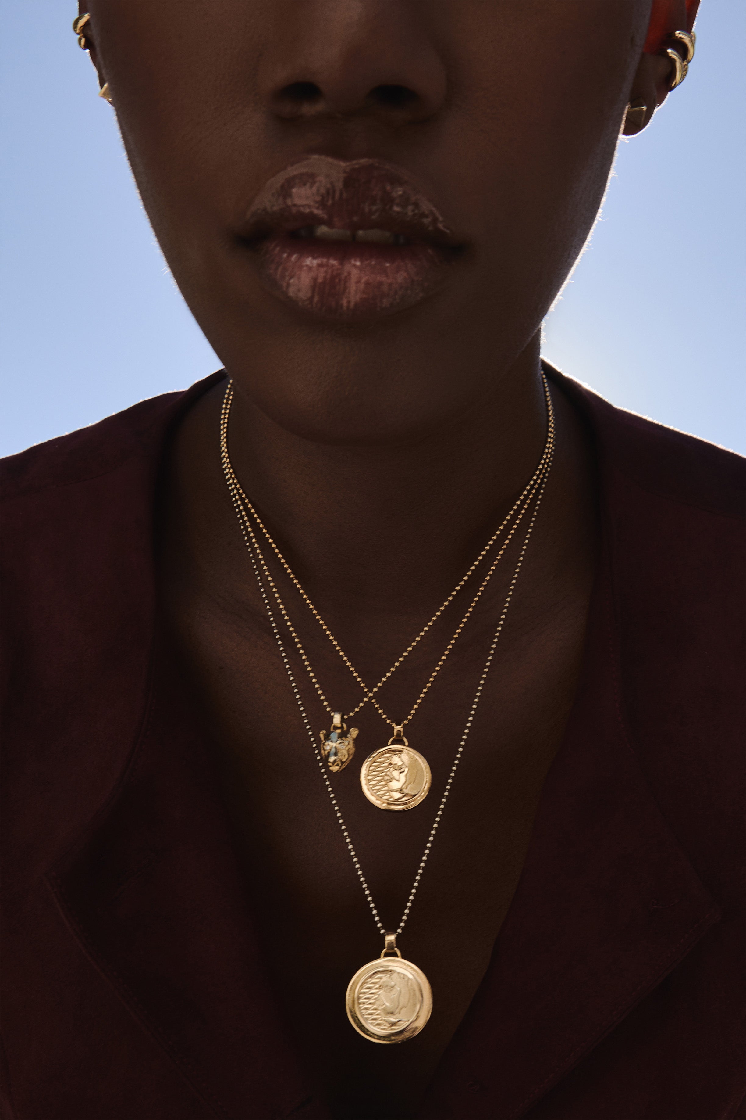 Medium Lioness Coin Necklace, Sterling Silver